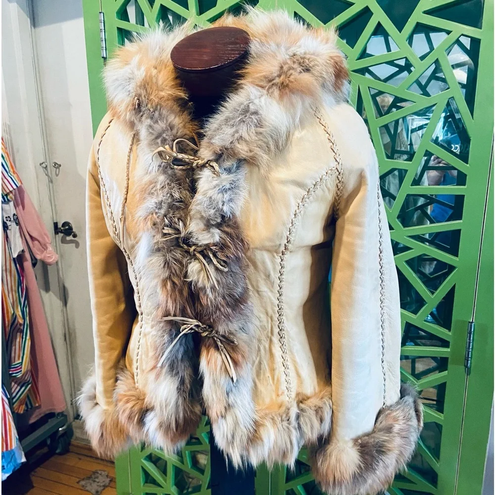 Fancy Hides for North Beach Leathers Hooded Fur Lined & Trimmed Leather Jacket
